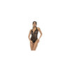 Bodystring Willa noir en vinyl et tulle avec laçage sur le devant 